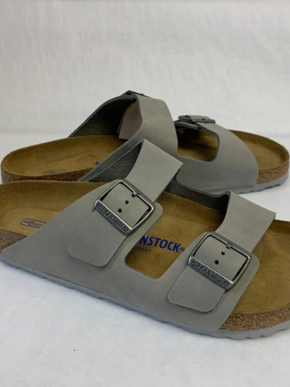 Birkenstock Arizona Dove Gray Nubuck Leather Soft Footbed Regular Width Sandals - Picture 2 of 5